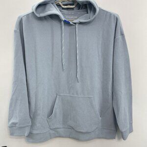 Andrew Marc New York Ribbed Hoodie Sweatshirt Performance Pullover Blue Womens L